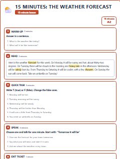 First page of 15 Minutes: The Weather Forecast, A2 lesson plan