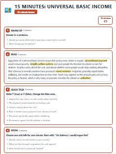 First page of 15 Minutes: Universal Basic Income, C1 lesson plan