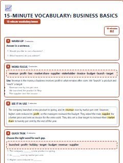 First page of 15-Minute Vocabulary: business basics, B2 lesson plan