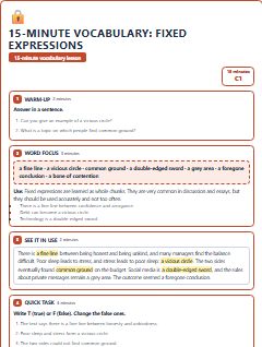 First page of 15-Minute Vocabulary: fixed expressions, C1 lesson plan