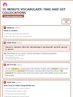 First page of 15-Minute Vocabulary: take and get collocations, B2 lesson plan