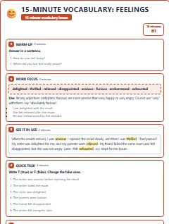 First page of 15-Minute Vocabulary: feelings, B1 lesson plan