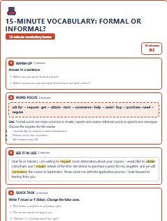 First page of 15-Minute Vocabulary: formal or informal?, B2 lesson plan