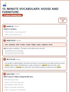First page of 15-Minute Vocabulary: house and furniture, A2 lesson plan