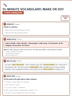 First page of 15-Minute Vocabulary: make or do?, B1 lesson plan
