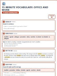 First page of 15-Minute Vocabulary: office and work, B1 lesson plan