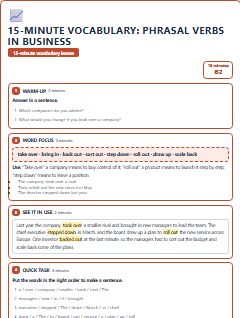 First page of 15-Minute Vocabulary: phrasal verbs in business, B2 lesson plan