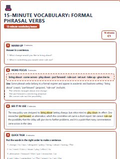 First page of 15-Minute Vocabulary: formal phrasal verbs, C1 lesson plan