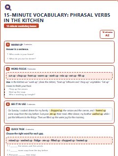 First page of 15-Minute Vocabulary: phrasal verbs in the kitchen, A2 lesson plan