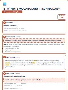 First page of 15-Minute Vocabulary: technology, B1 lesson plan