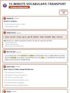 First page of 15-Minute Vocabulary: transport, A2 lesson plan