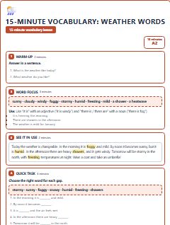 First page of 15-Minute Vocabulary: weather words, A2 lesson plan