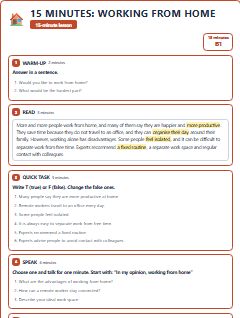 First page of 15 Minutes: Working from Home, B1 lesson plan