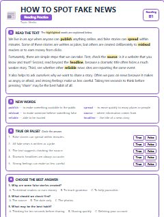 First page of How to Spot Fake News, B1 reading text