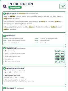 First page of In the Kitchen, A1 reading text