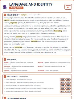 First page of Language and Identity, B2 reading text