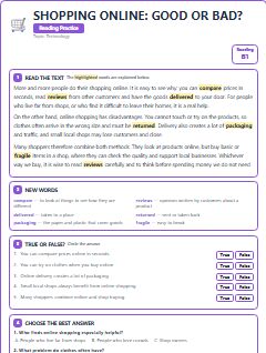 First page of Shopping Online: Good or Bad?, B1 reading text