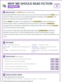 First page of Why We Should Read Fiction, B1 reading text