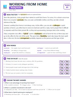 First page of Working from Home, B1 reading text
