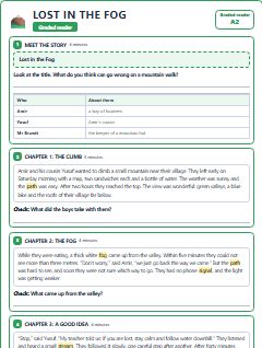 First page of Graded Reader: Lost in the Fog, A2 reading text