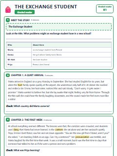 First page of Graded Reader: The Exchange Student, B1 reading text