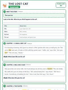 First page of Graded Reader: The Lost Cat, A1 reading text