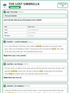 First page of Graded Reader: The Lost Umbrella, A1 reading text