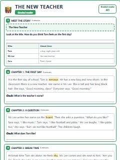First page of Graded Reader: The New Teacher, A1 reading text