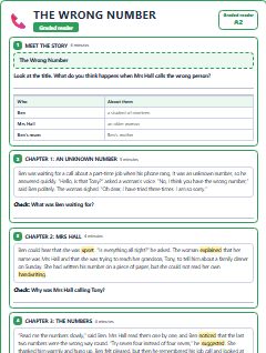 First page of Graded Reader: The Wrong Number, A2 reading text