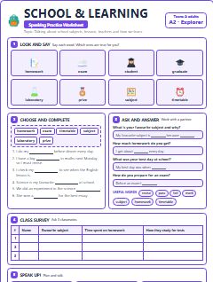 First page of School & Learning, A2 worksheet
