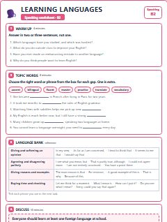 First page of Speaking: Learning Languages, B2 worksheet