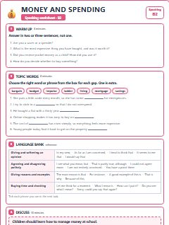 First page of Speaking: Money and Spending, B2 worksheet