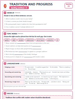 First page of Speaking: Tradition and Progress, C1 worksheet