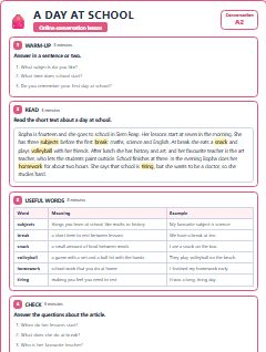First page of Talk: A Day at School, A2 lesson plan