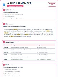First page of Talk: A Trip I Remember, A2 lesson plan