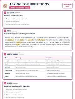 First page of Talk: Asking for Directions, A2 lesson plan