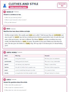 First page of Talk: Clothes and Style, A2 lesson plan