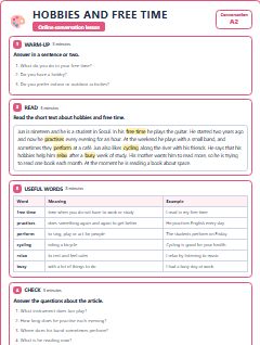 First page of Talk: Hobbies and Free Time, A2 lesson plan