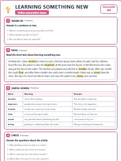 First page of Talk: Learning Something New, A2 lesson plan