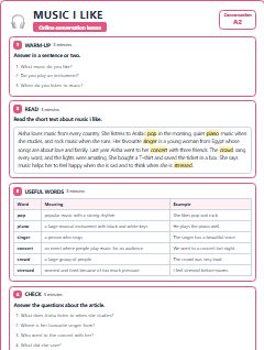 First page of Talk: Music I Like, A2 lesson plan