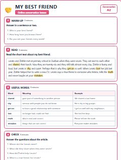 First page of Talk: My Best Friend, A2 lesson plan
