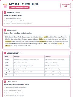 First page of Talk: My Daily Routine, A2 lesson plan