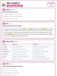 First page of Talk: My Family, A2 lesson plan