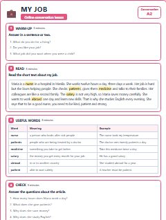First page of Talk: My Job, A2 lesson plan