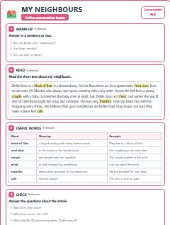 First page of Talk: My Neighbours, A2 lesson plan