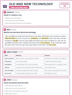 First page of Talk: Old and New Technology, A2 lesson plan