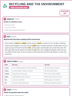 First page of Talk: Recycling and the Environment, A2 lesson plan