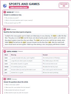 First page of Talk: Sports and Games, A2 lesson plan