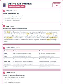 First page of Talk: Using My Phone, A2 lesson plan