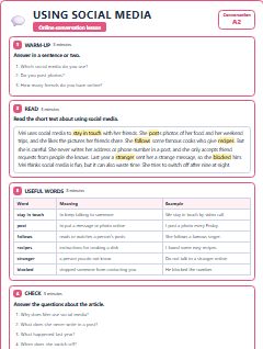 First page of Talk: Using Social Media, A2 lesson plan